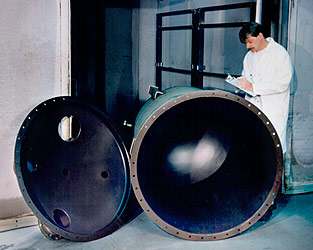 Teflon™ coating of large chemical processing vessel